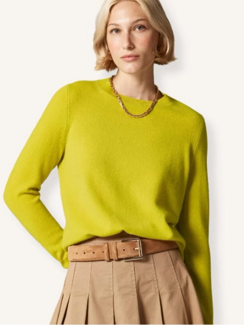 NWT J.Crew Cashmere Classic-Fit Crewneck Sweater Green Yellow chartreuse Sz S